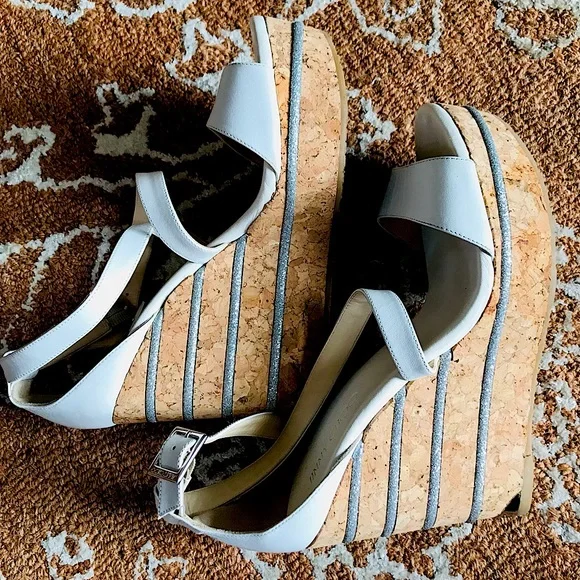 Jimmy Choo Optic White Vachetta Leather Portia 120 Silver Cork 10/EU 40 - Picture 8 of 14